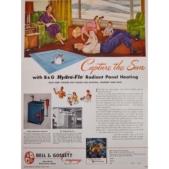 1950 Happy Family in Living Room‎ "Capture the Sun" Radiant Heating Vtg Print Ad - Picture 1 of 6